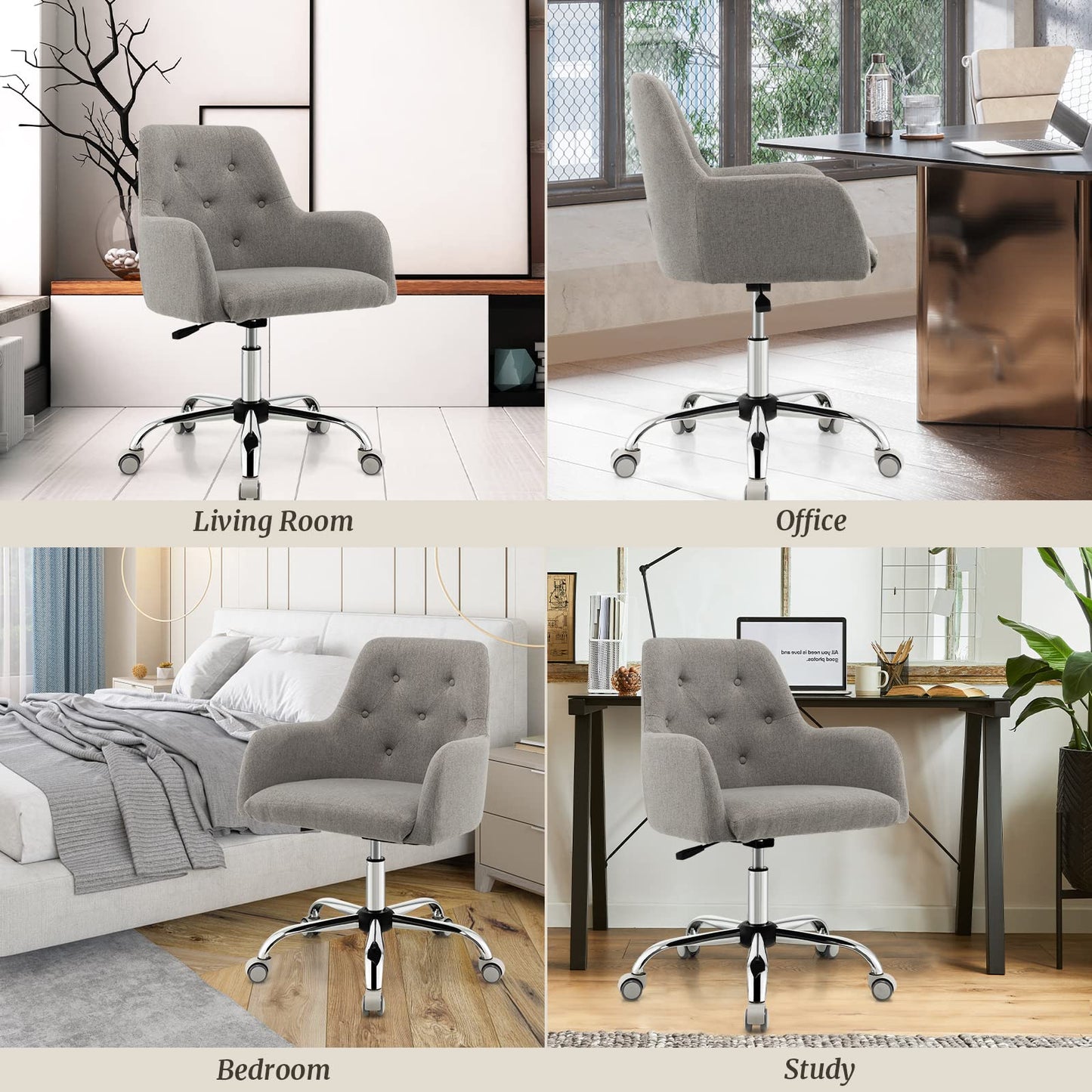Height-adjustable Reception Chair with Rolling Casters for Office