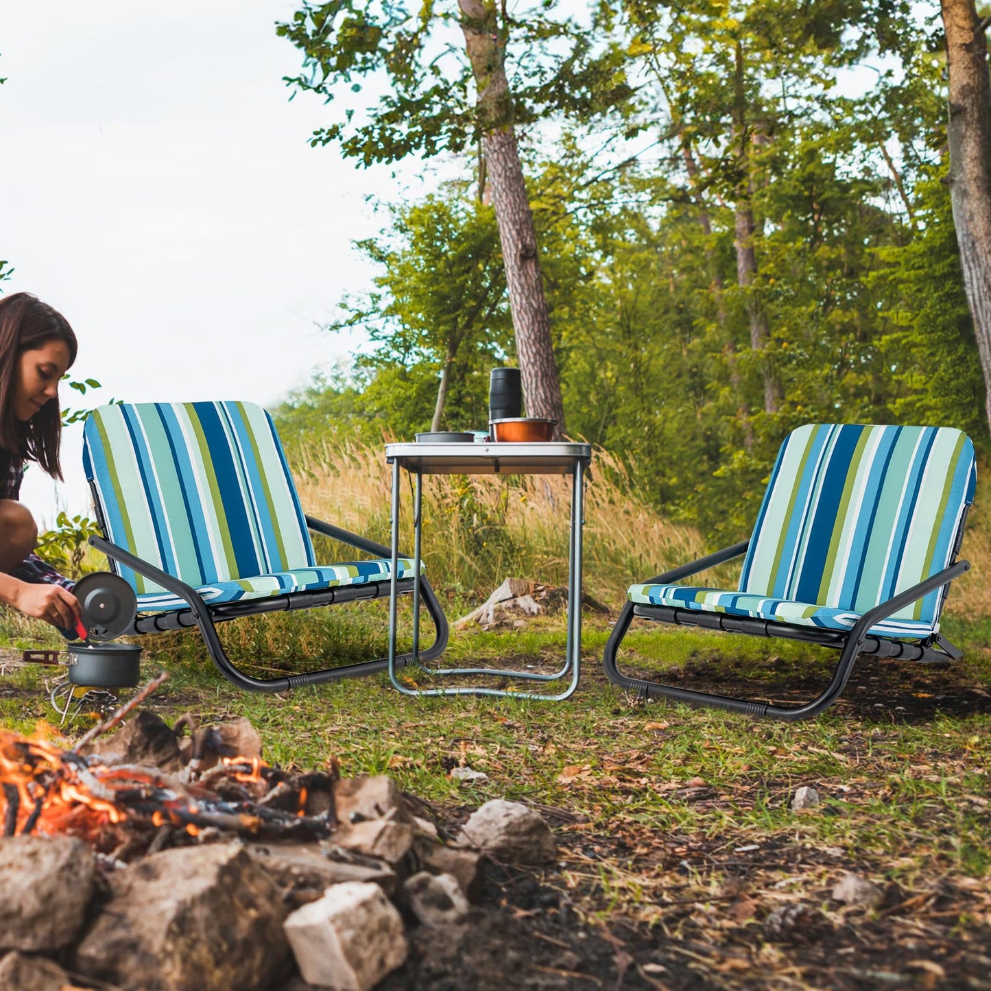 2 Pack Lightweight Folding Camping Chairs with Cushion