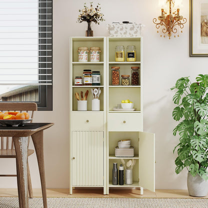 170cm Tall Bathroom Cabinet with Fluted Door and 1 Drawer 3 Open Shelves