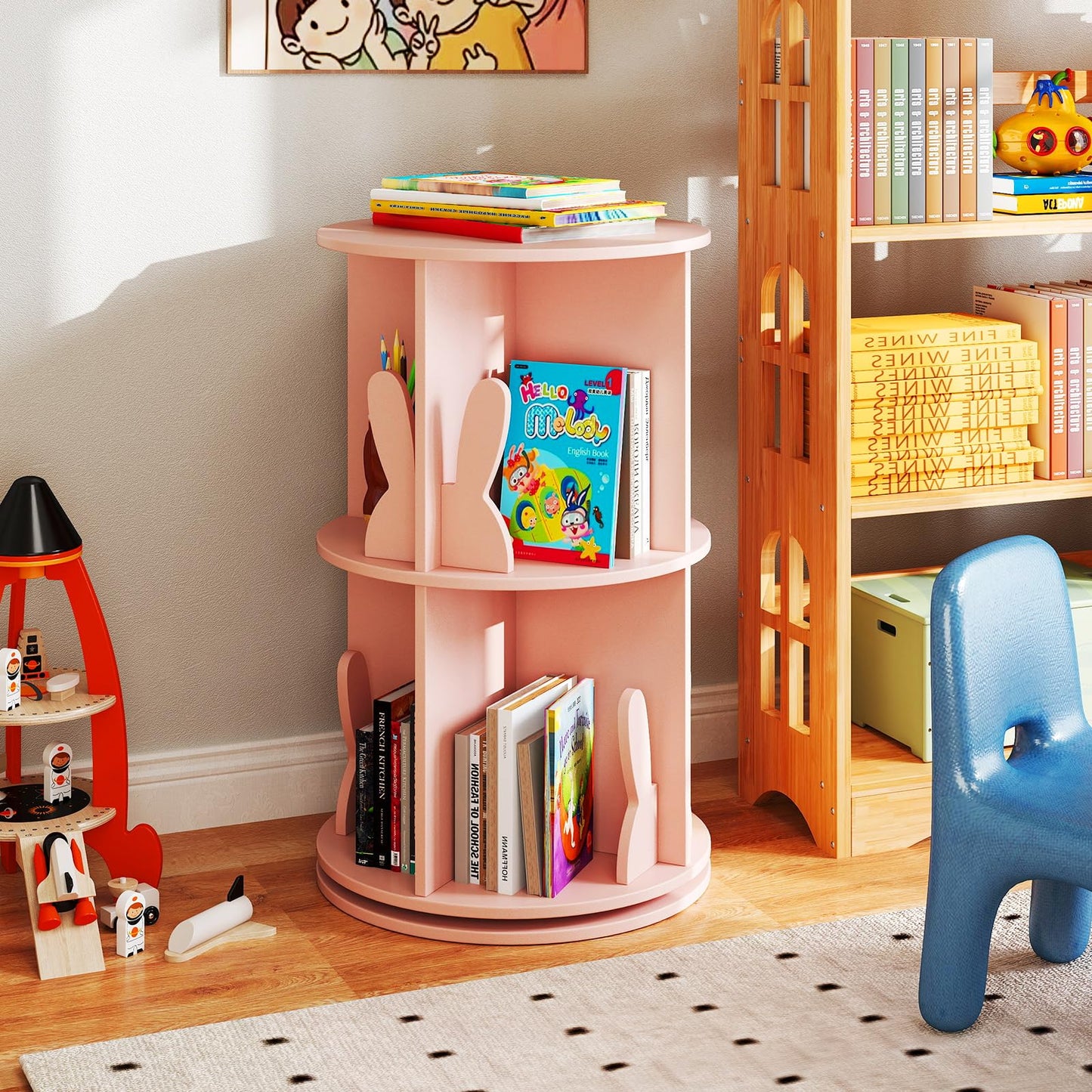 3 Tier 360° Rotating Bookcase with Bookends