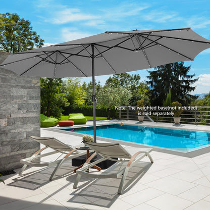 460 cm Twin Patio Umbrella with 48 LED Lights and Auto-Charging Solar Panel