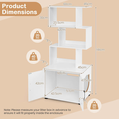141 CM Tall Cat Litter Box Enclosure with 3 Open Shelves & Side Entry for Indoor