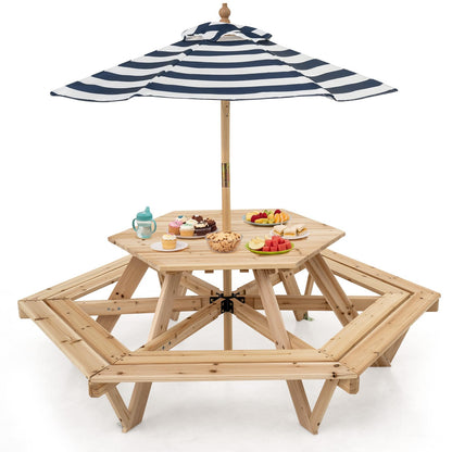 6 Seat Kids Picnic Bench Set with Removable Adjustable Umbrella