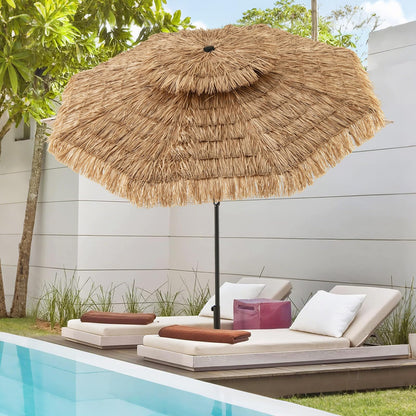Thatched Tiki Parasol, Tilt Adjustment Hawaiian Patio Beach Umbrella