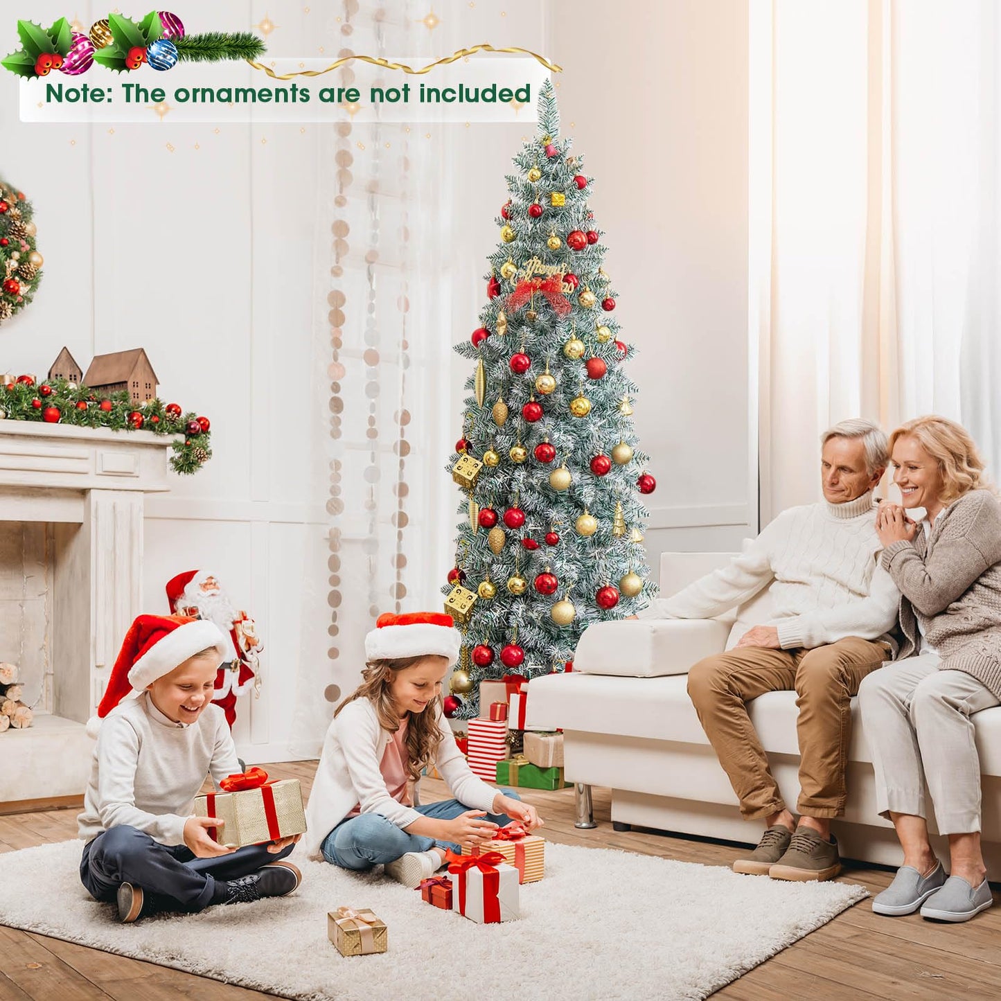 150/180 CM Slim Pencil Christmas Tree with 343/475 Branch Tips and 190/250 Colorful LED Lights