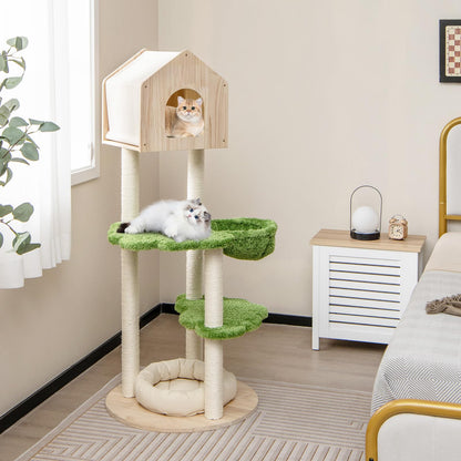 Wooden Cat Tree with Sisal Scratching Posts