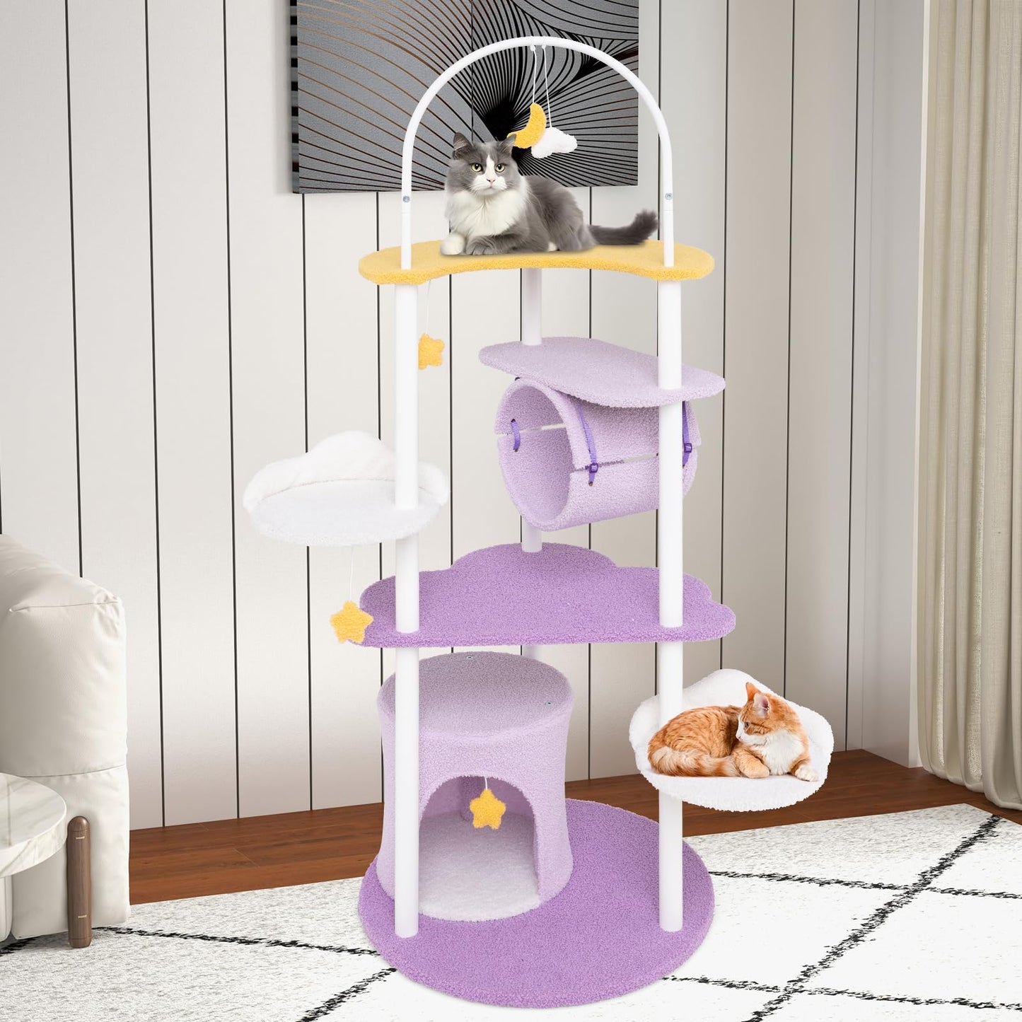Multi-level Cute Cat Tree 158CM Large Cat Tower with Metal Frame