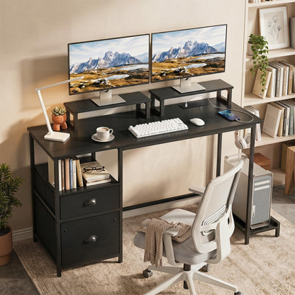 Computer Desk with Power Outlets, 120 x 48cm Large Corner Desk Writing Study Table