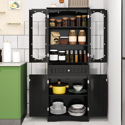 160cm Freestanding Linen Tall Bathroom Storage Cabinet with 2 Glass Doors