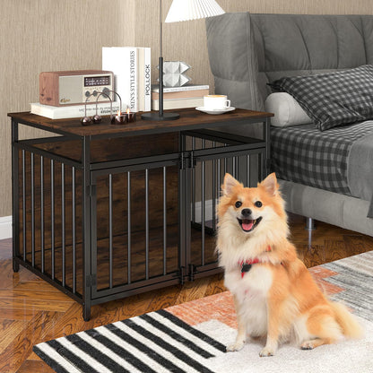 Wooden Dog Cage with Lockable Doors & Hollow Top