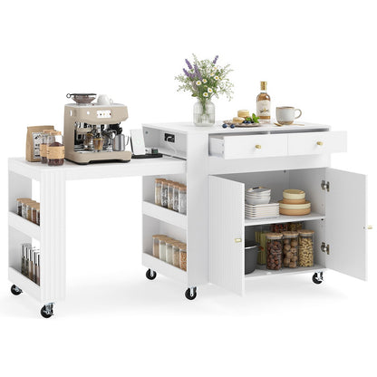 180cm Kitchen Island on Wheels with Extendable Table & Power Outlet