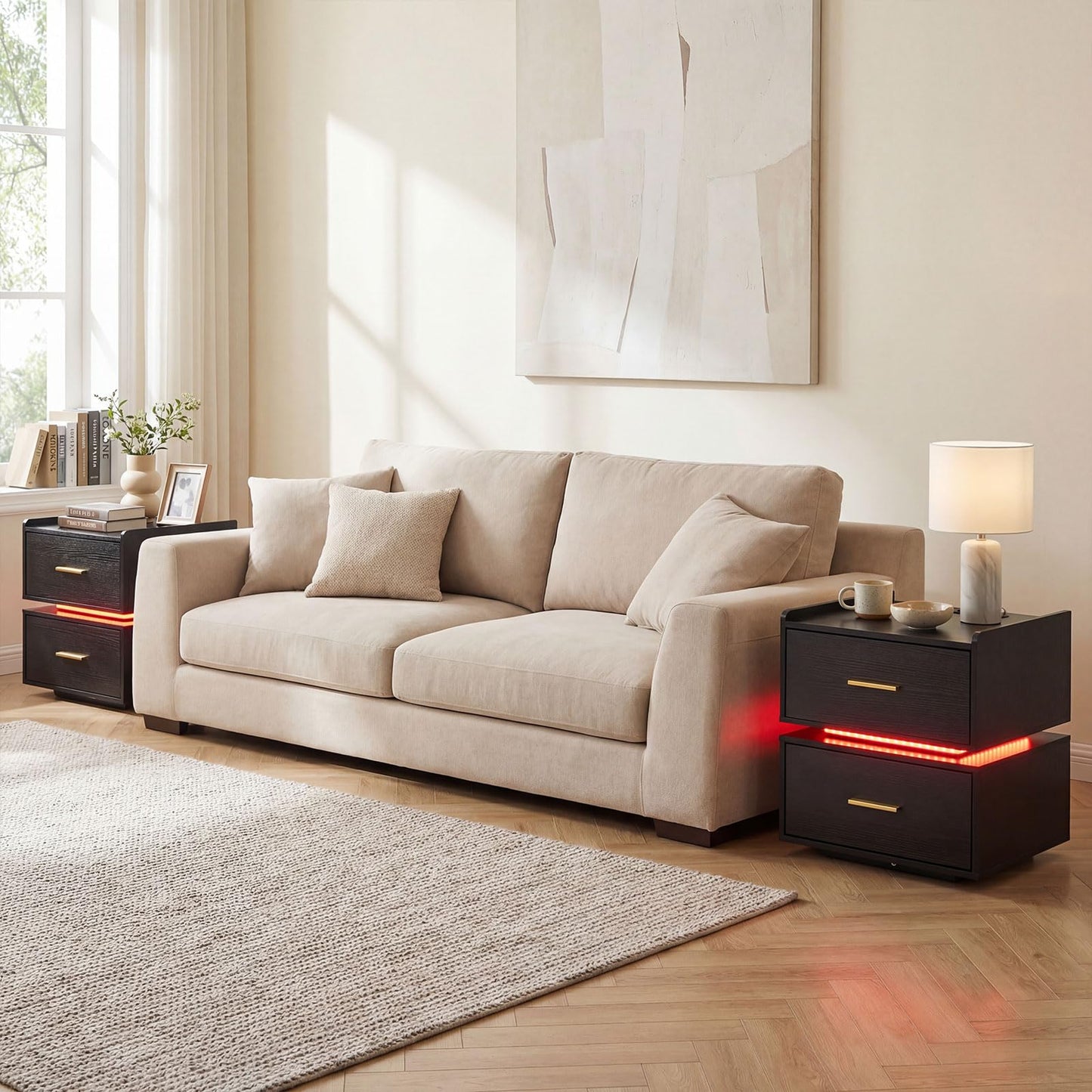 Nightstand with Charging Station and 2 Storage Drawers