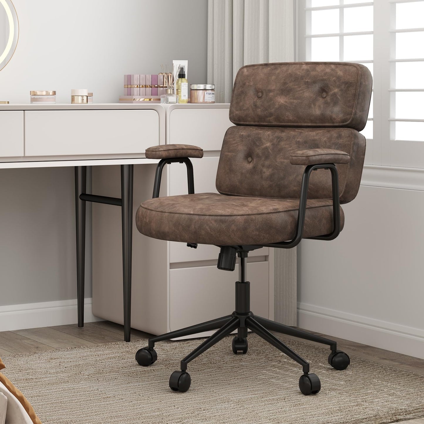 PU Leather Upholstered Office Chair with Button Tufted Back