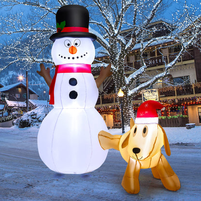 180 cm Tall Inflatable Snowman and Dog Set with Built-in LED Lights