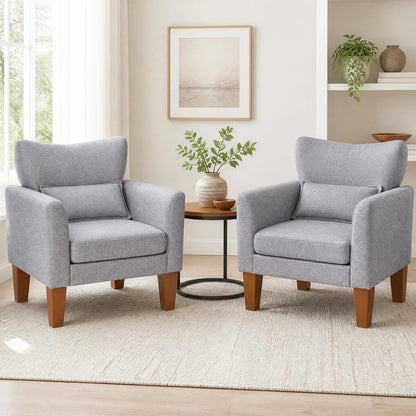 Wingback Armchair, Linen Fabric Accent Chair with Pillow