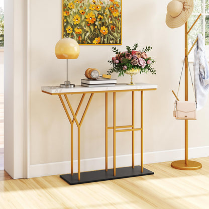 Faux Marble Slim Entryway Table Hall Desk