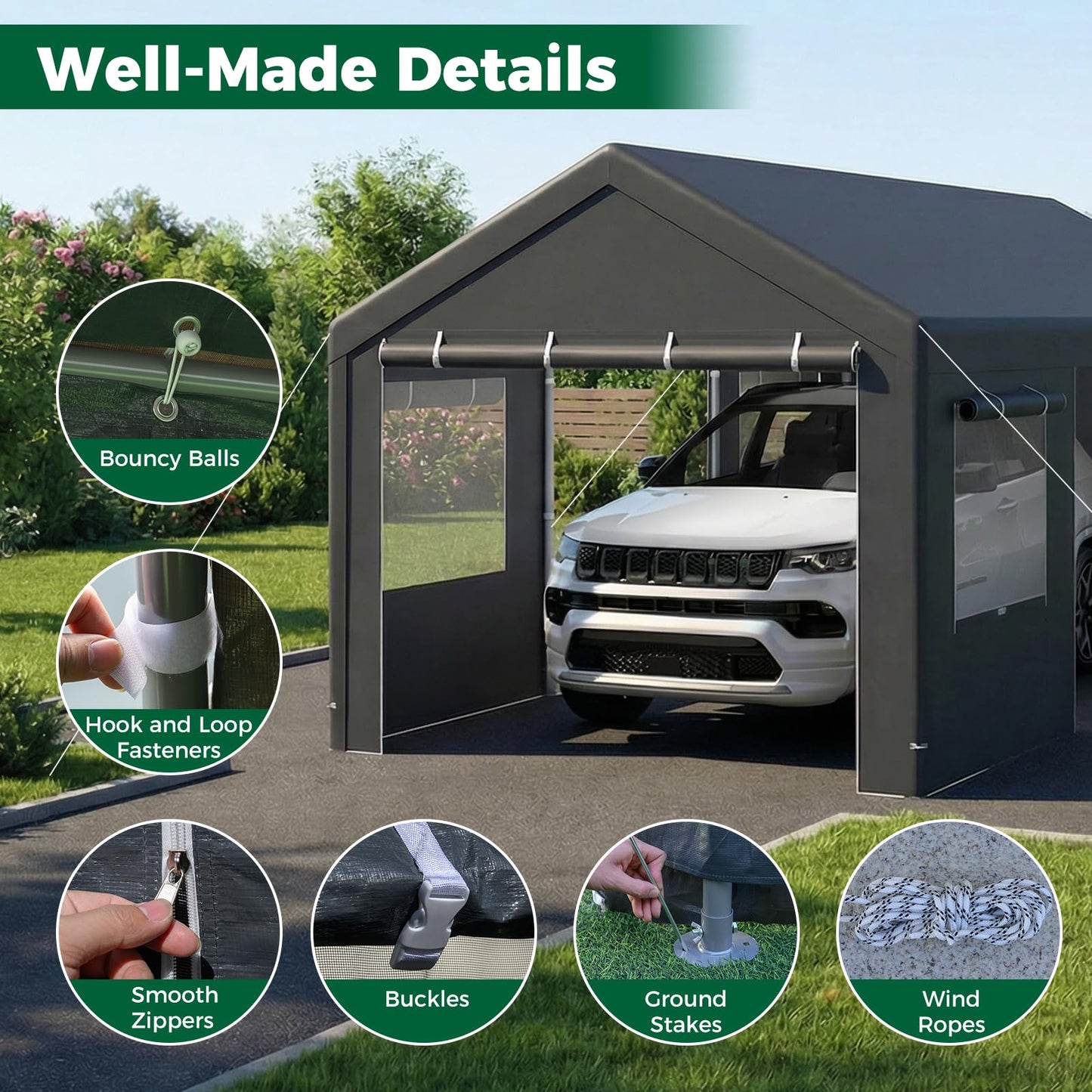 10 x 20FT Carport, Heavy Duty Car Canopy with Water-Resistant PE Tarp