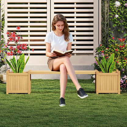 3-in-1 Wooden Planter with Bench, Raised Garden Bed with Seat and Open-ended Bottom