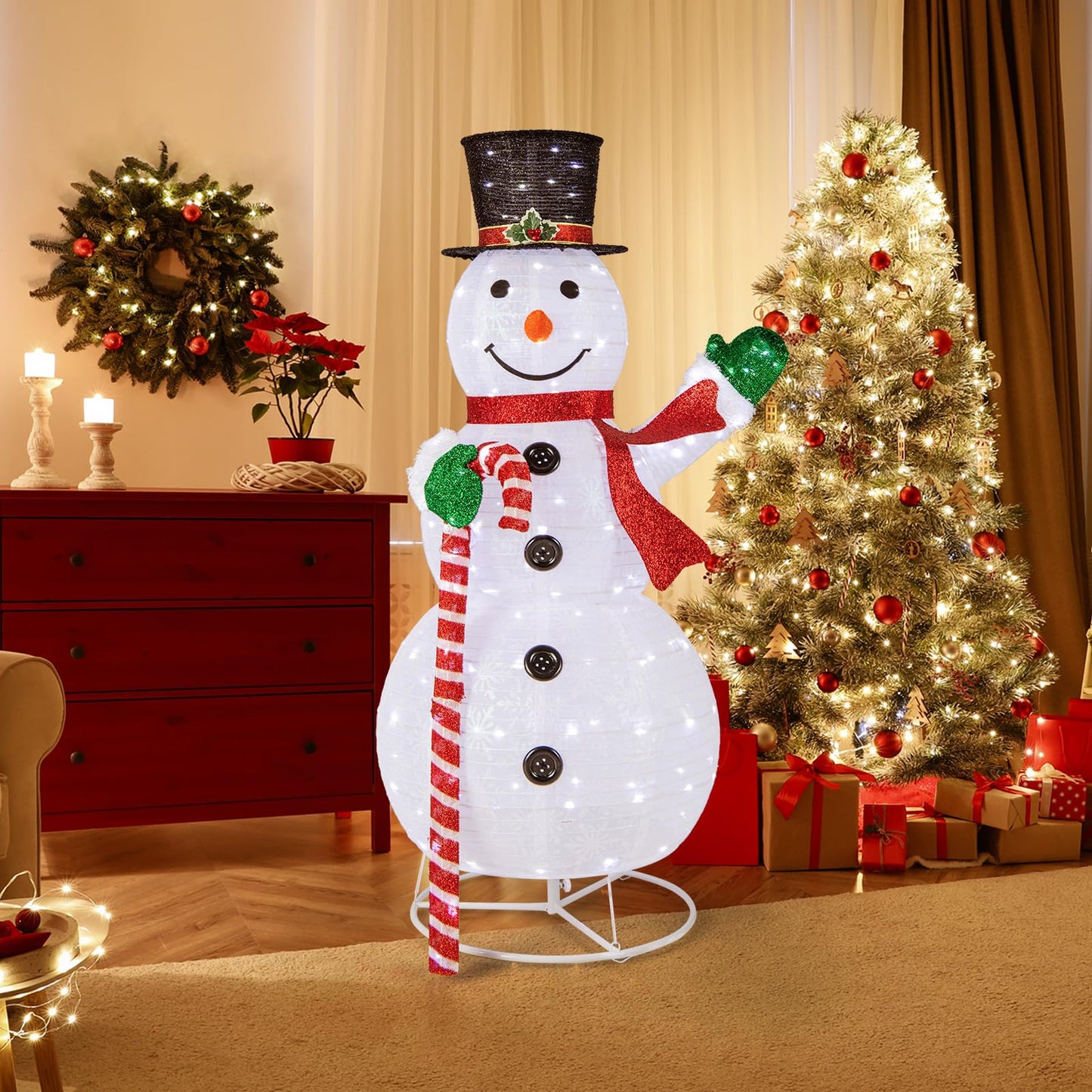 150 cm Large White Pre-lit Lighted Snowman Christmas Decoration