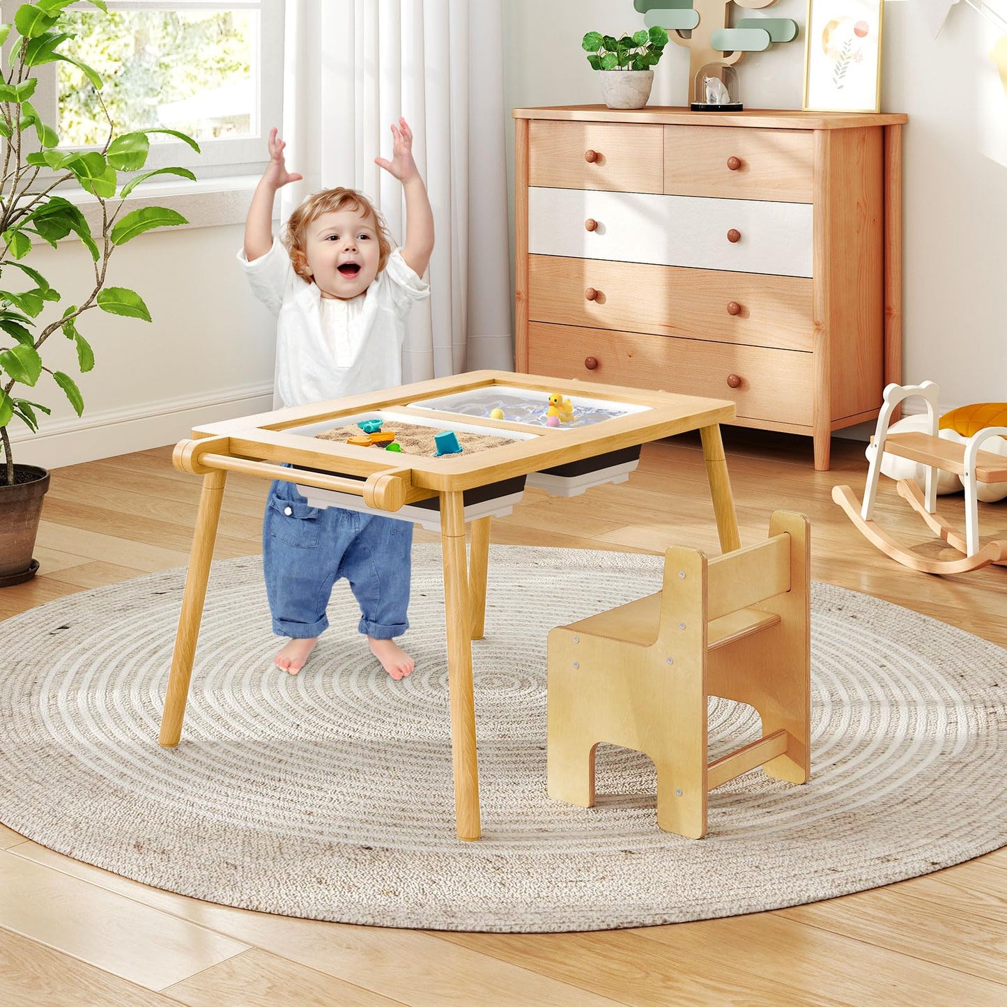 Sensory Table and Chair Set with Foldable Bins for Kids 2 to 8