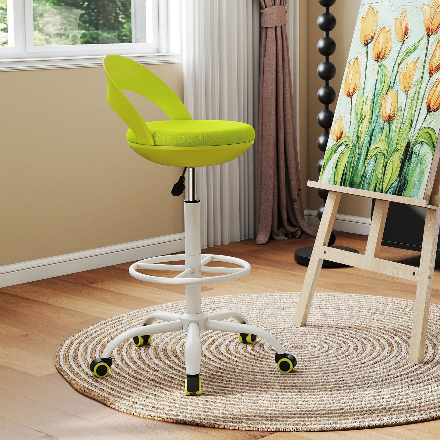 Drafting Stool Rolling Tall Desk Chair with Wheels
