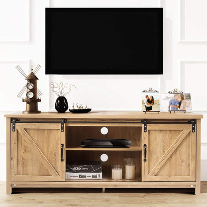 Farmhouse TV Stand for TVs up to 60 Inches, Wooden TV Cabinet Media Entertainment Center with Sliding Barn Door and Storage Shelves