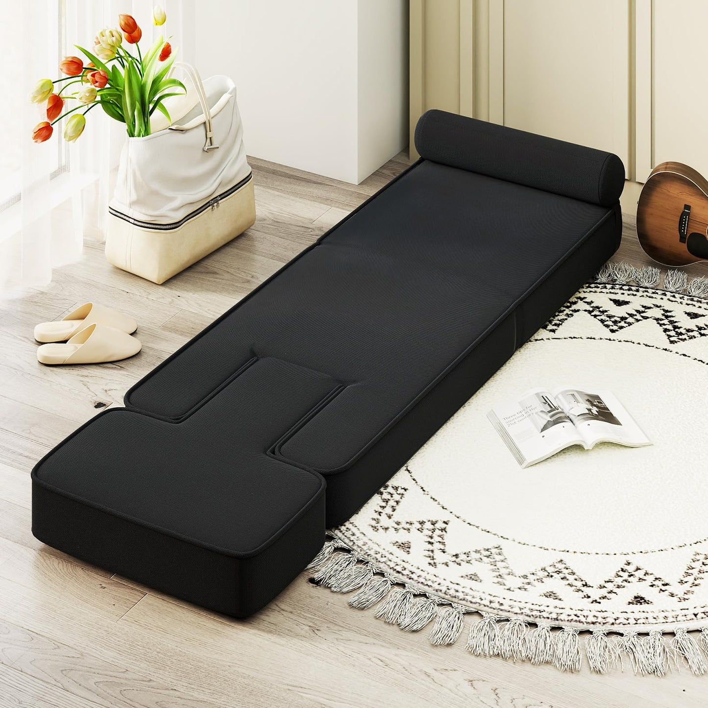 Folding Sofa Chair, Lazy Floor Sofa Bed with 5-Level Adjustable Backrest