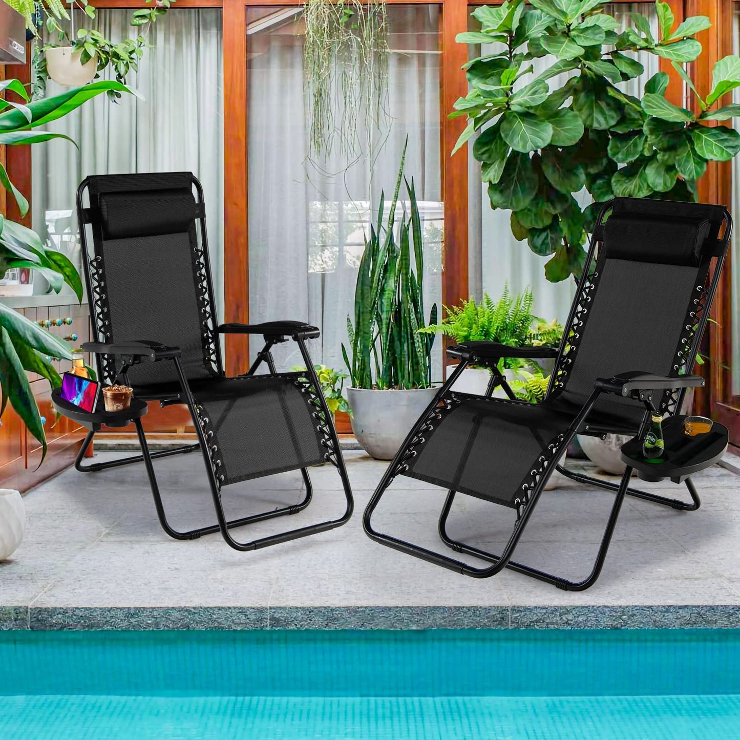 Folding Zero Gravity Chair Patio Sun Lounger with Removable Pillow