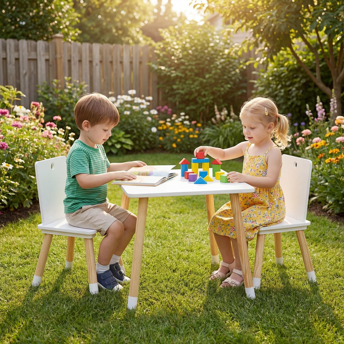 Kids Table and Chair Set, Children Activity Table with 2 Chairs
