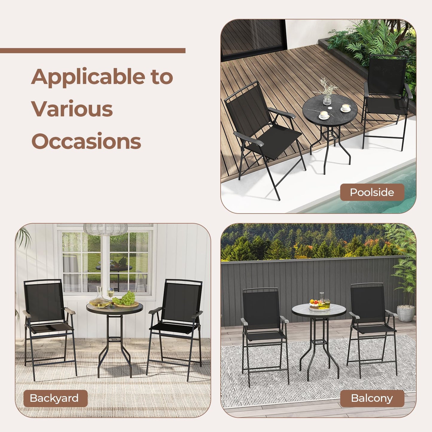 1 DPC Top Bar Table and Umbrella Hole with 2 Folding Chairs
