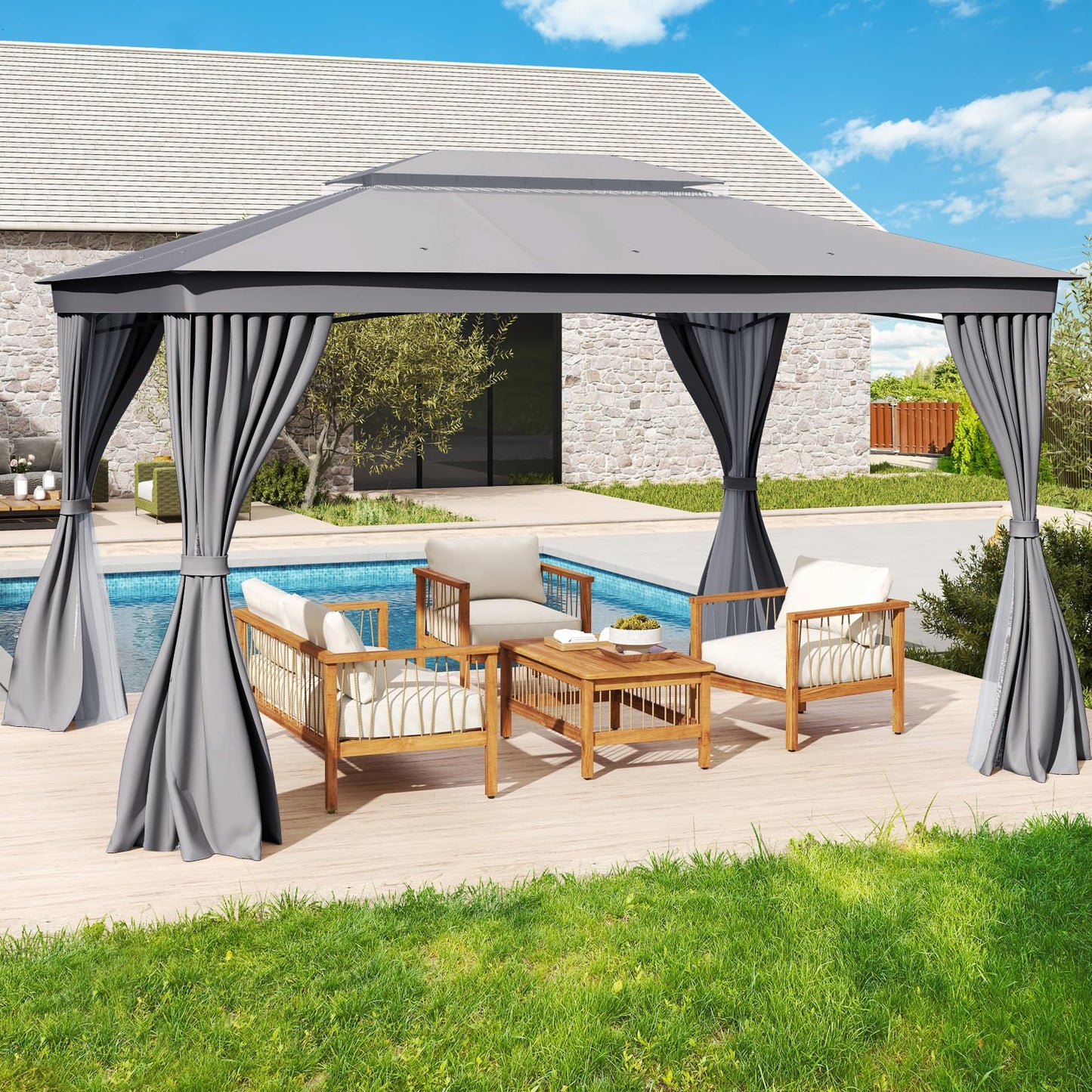 Outdoor Double-Roof Patio Gazebo Canopy Tent with Mesh Netting