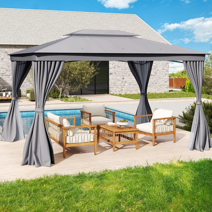 Outdoor Double-Roof Patio Gazebo Canopy Tent with Mesh Netting