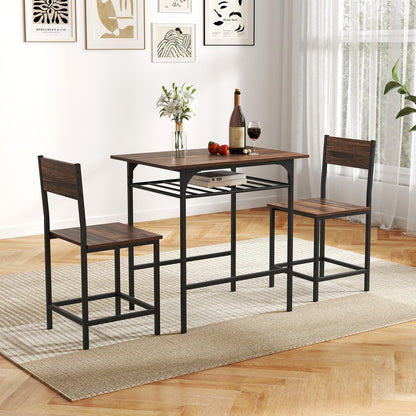 Dining Table Set for 2 with Metal Frame and Storage Rack