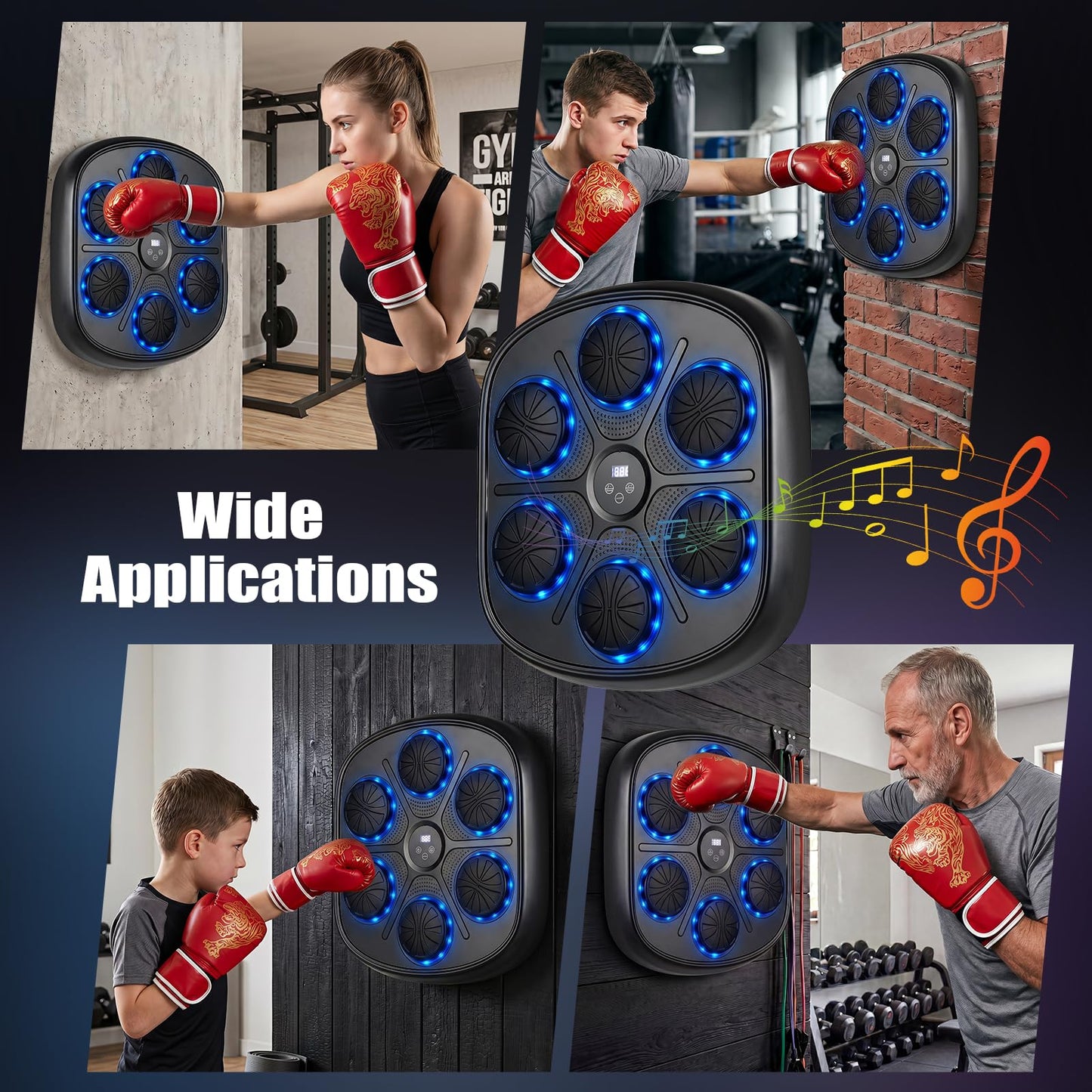 Music Boxing Machine, Wall Mounted Electronic Boxing Target with Gloves