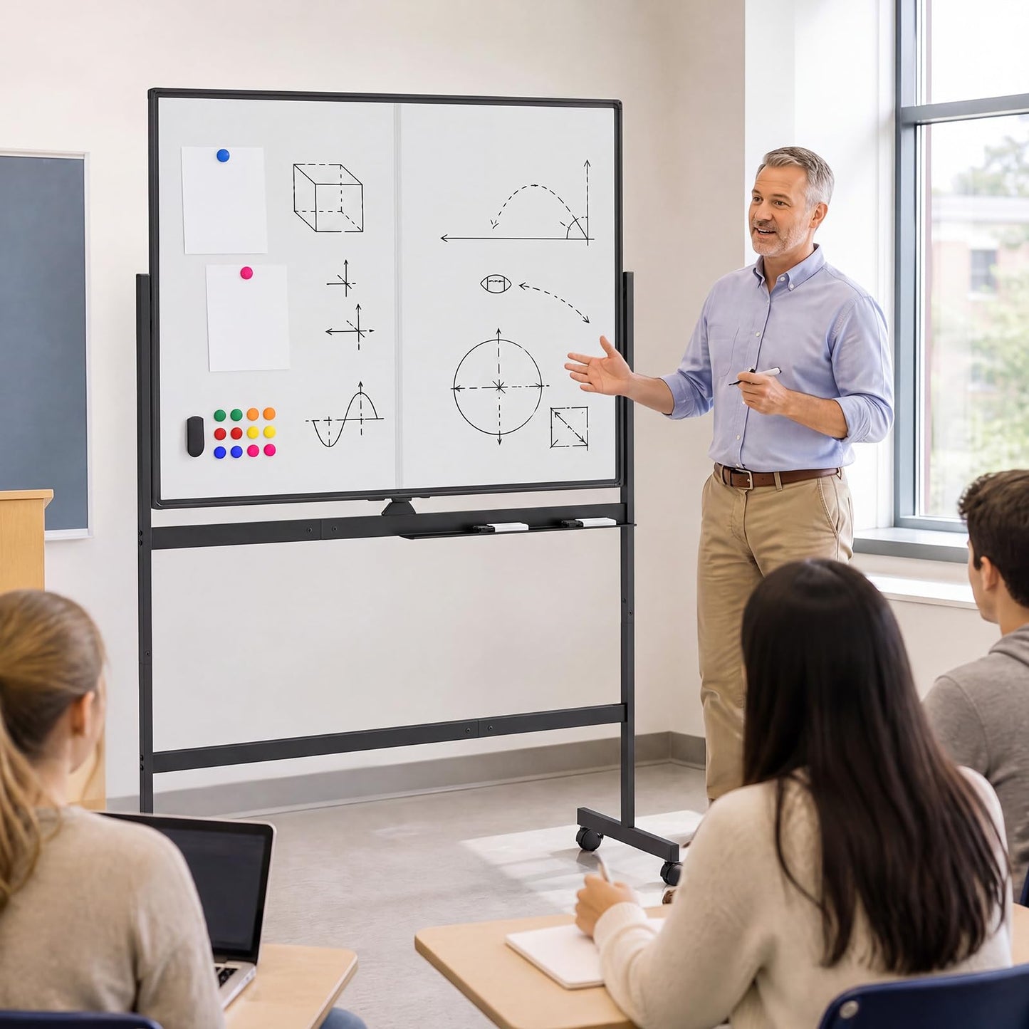 Double Sided Magnetic Whiteboard, Mobile Reversible Dry Erase Board