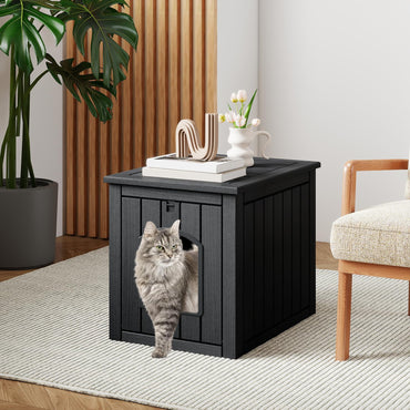 Indoor Outdoor Cat House with Flip Front Door and Raised Floor