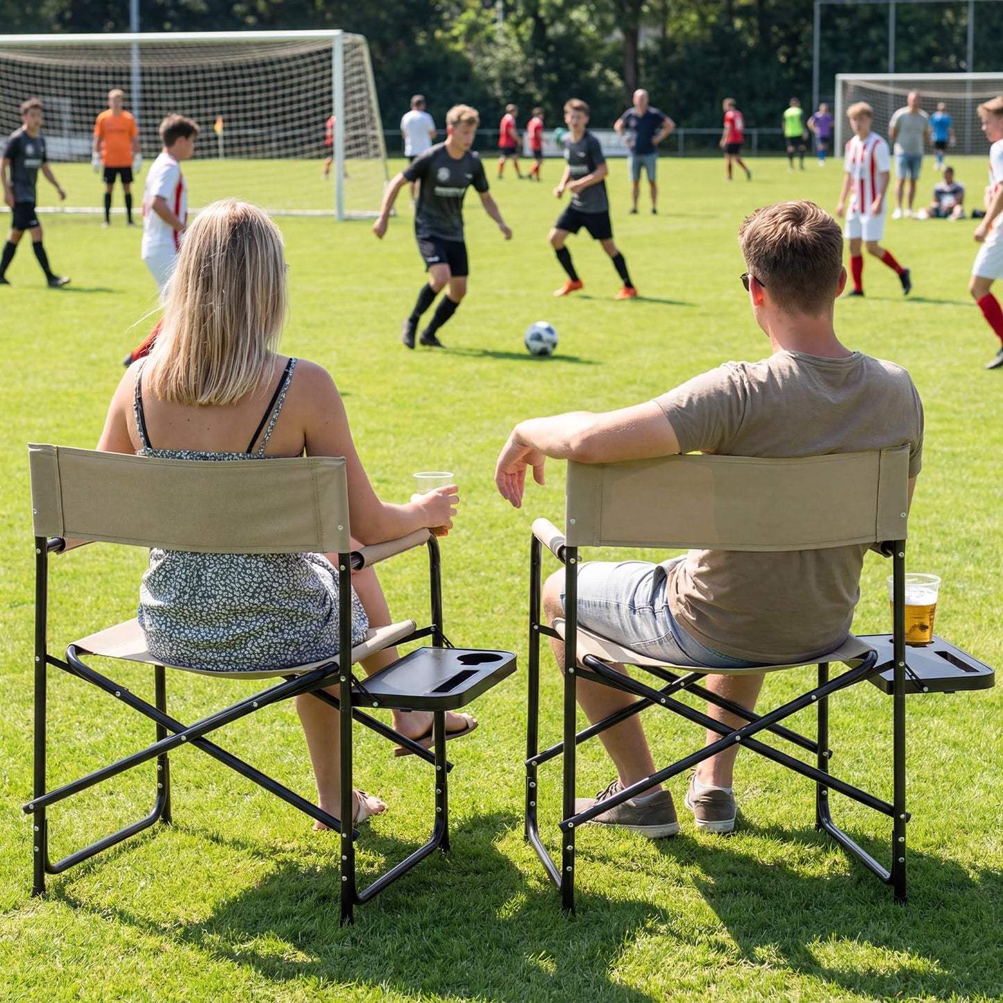 Folding Directors Chair, Oversized Camping Chairs with Side Table and Cup Holder