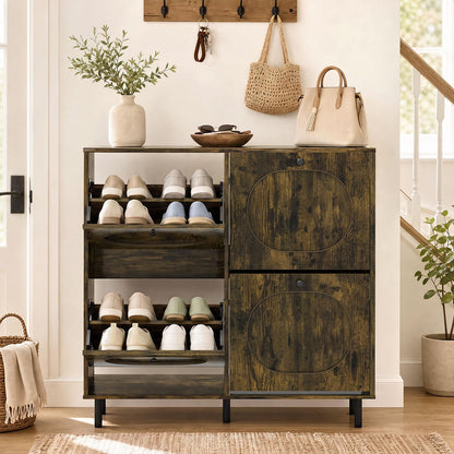 Narrow Shoe Cabinet with 4 Flip Drawers