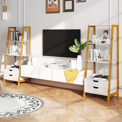 Ladder Bookshelf with Storage with 4 Open Shelves and 2 Drawers