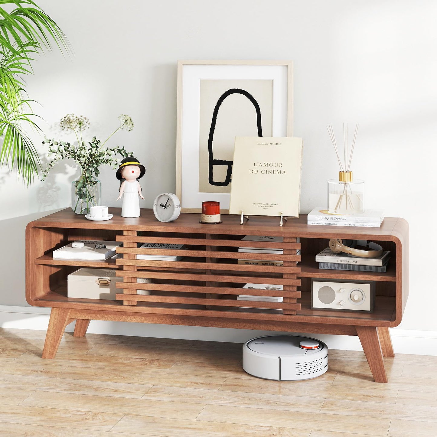TV Stand for TVs up to 55 Inches Entertainment Center with Sliding Door