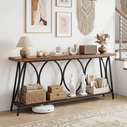 2-Tier Console Table, 180cm Long Industrial Narrow Entryway Table
