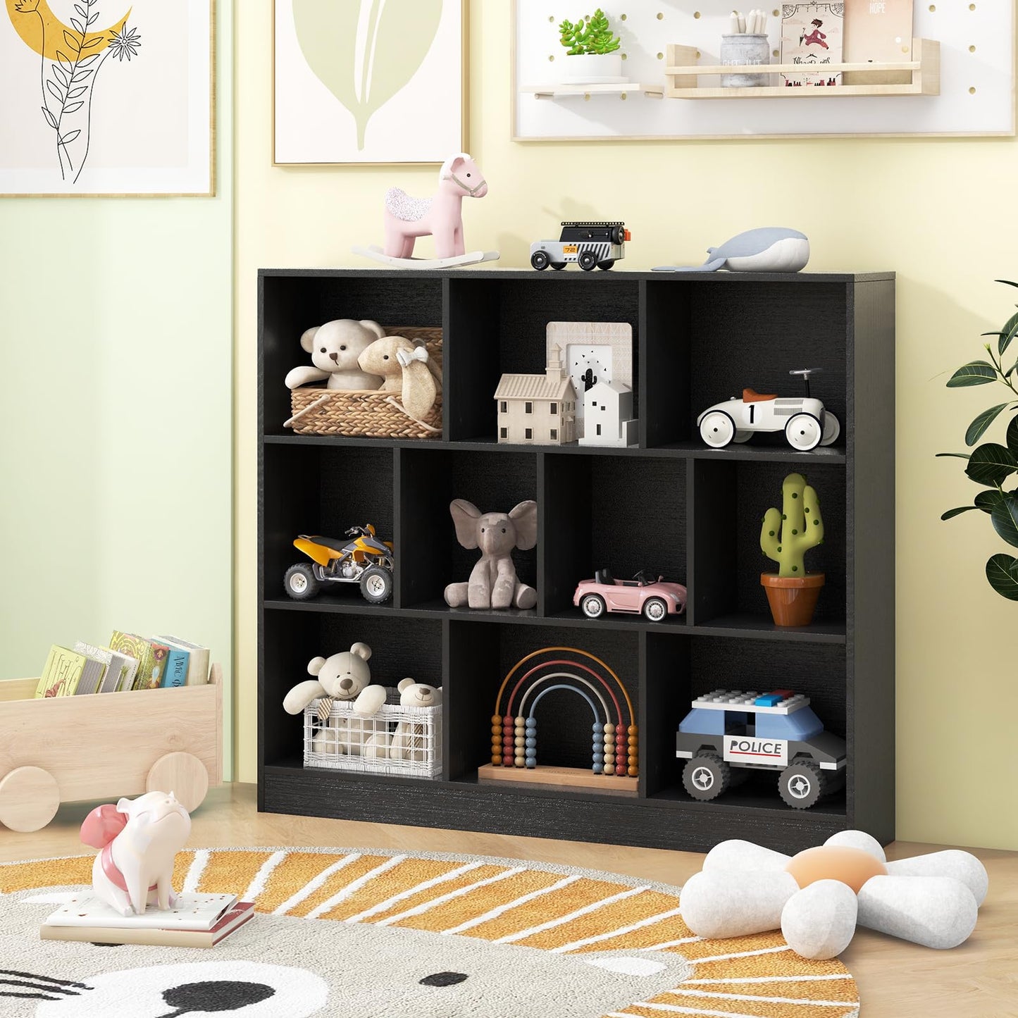 10-Cube Bookshelf Freestanding Storage Organizer with 2 Anti-Tipping Kits