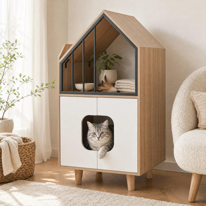 3 in 1 Cat Litter Box Enclosure, Wooden Hidden Washroom Toilet