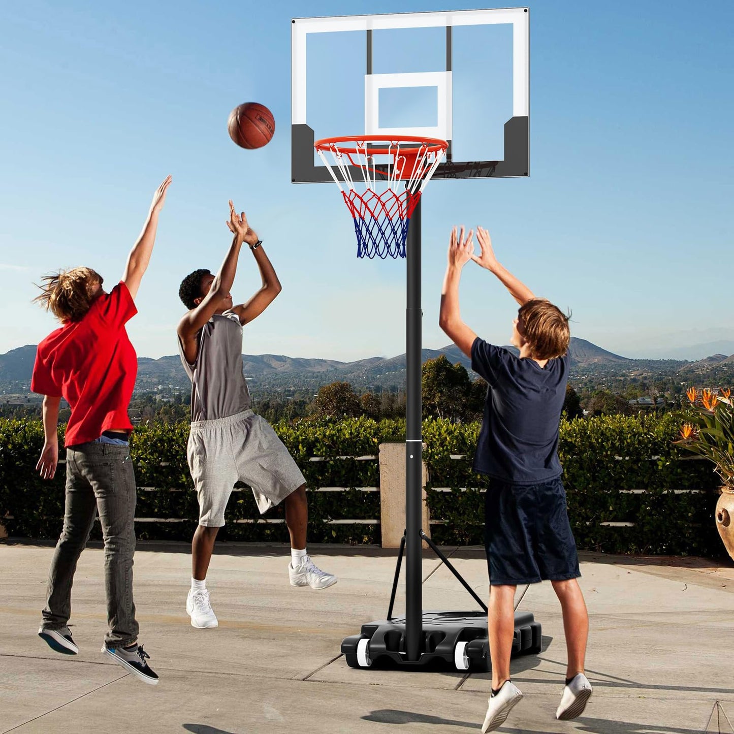 Portable Kids Basketball Hoop Outdoor with Shatterproof PC Backboard and Wheels