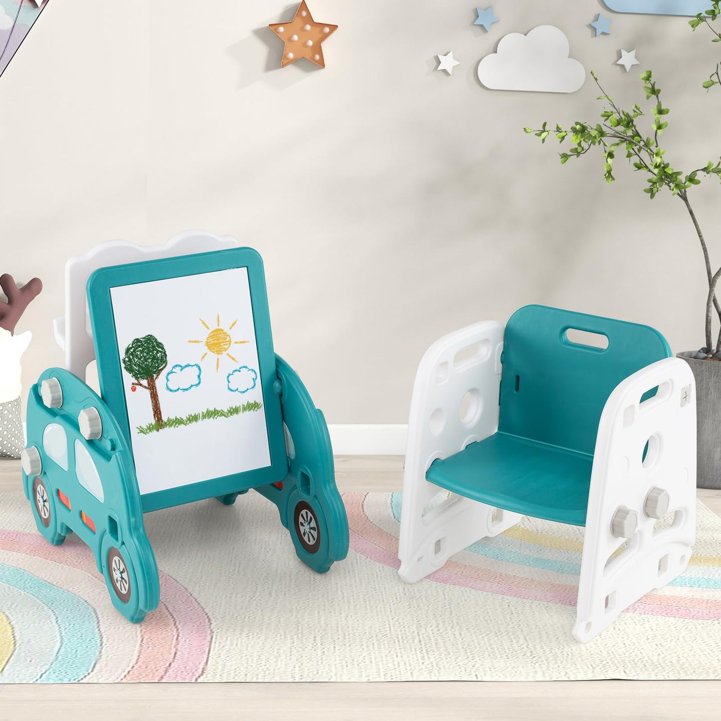 5 in 1 Convertible Kids Art Easel with Double-Sided Magnetic Dry Erase