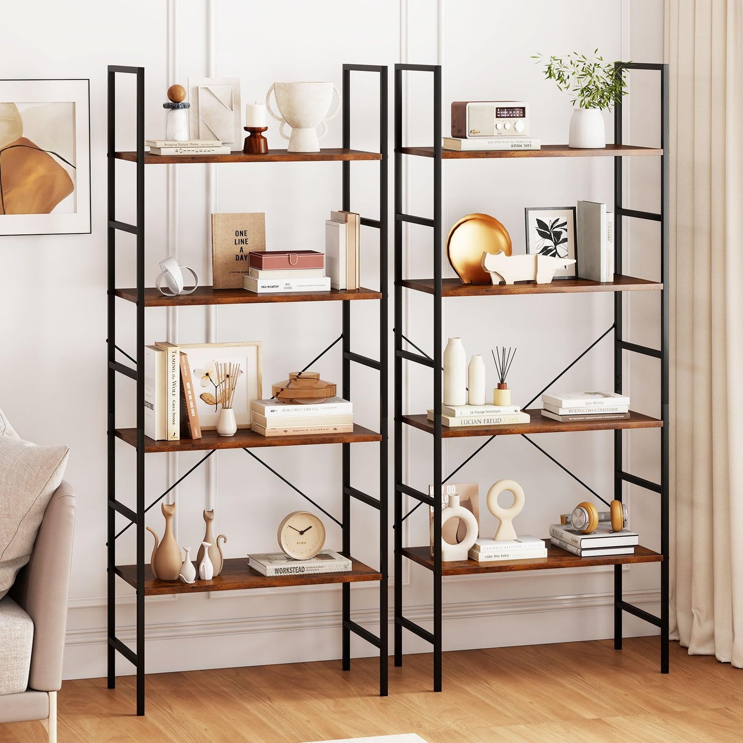 Wooden Storage Bookcase Ladder Shelving Unit