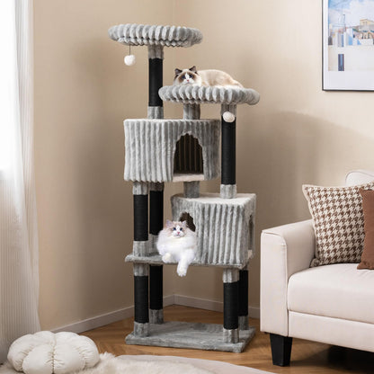 Cat Tree, 156cm Tall Multi-Layer Cats Tower with 2 Perch Beds