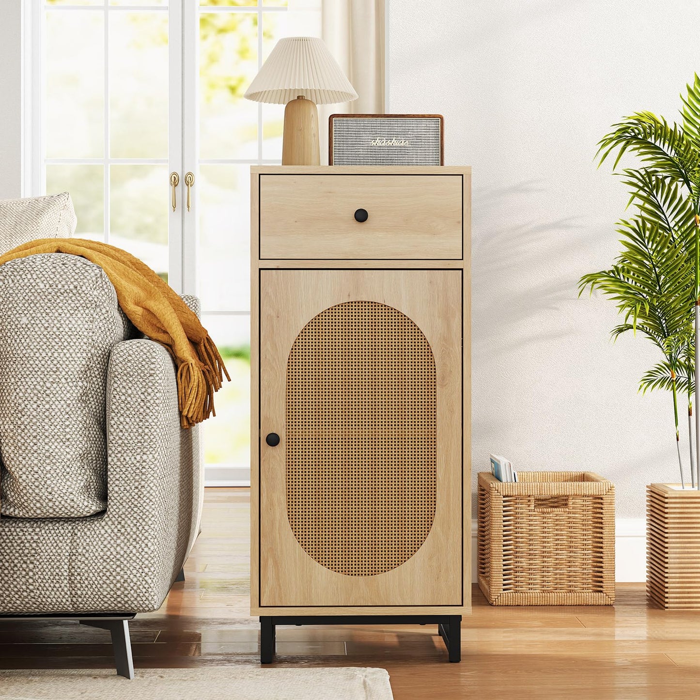 PE Rattan Storage Cabinet with Adjustable Foot Pads and Anti-toppling Kit