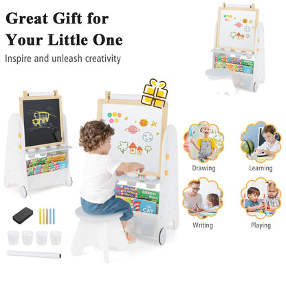 4-in-1 Toddler Activity Table Set with Magnetic Whiteboard and Bookshelves