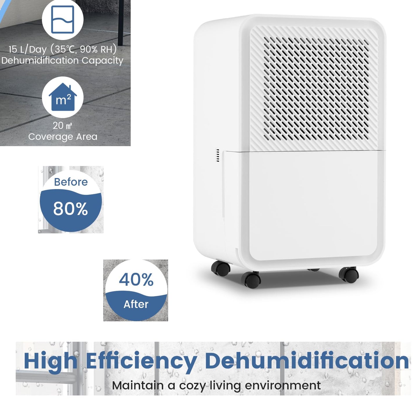 15 L Dehumidifier for Home with 4 Modes and 24H Timer